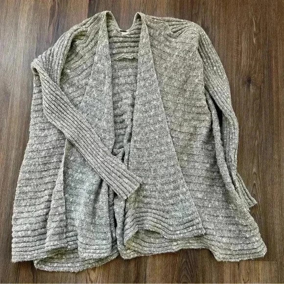 FREE PEOPLE Ribbed Open-Front Cardigan Sweater Draped Wool Blend Beige Medium - Picture 1 of 6
